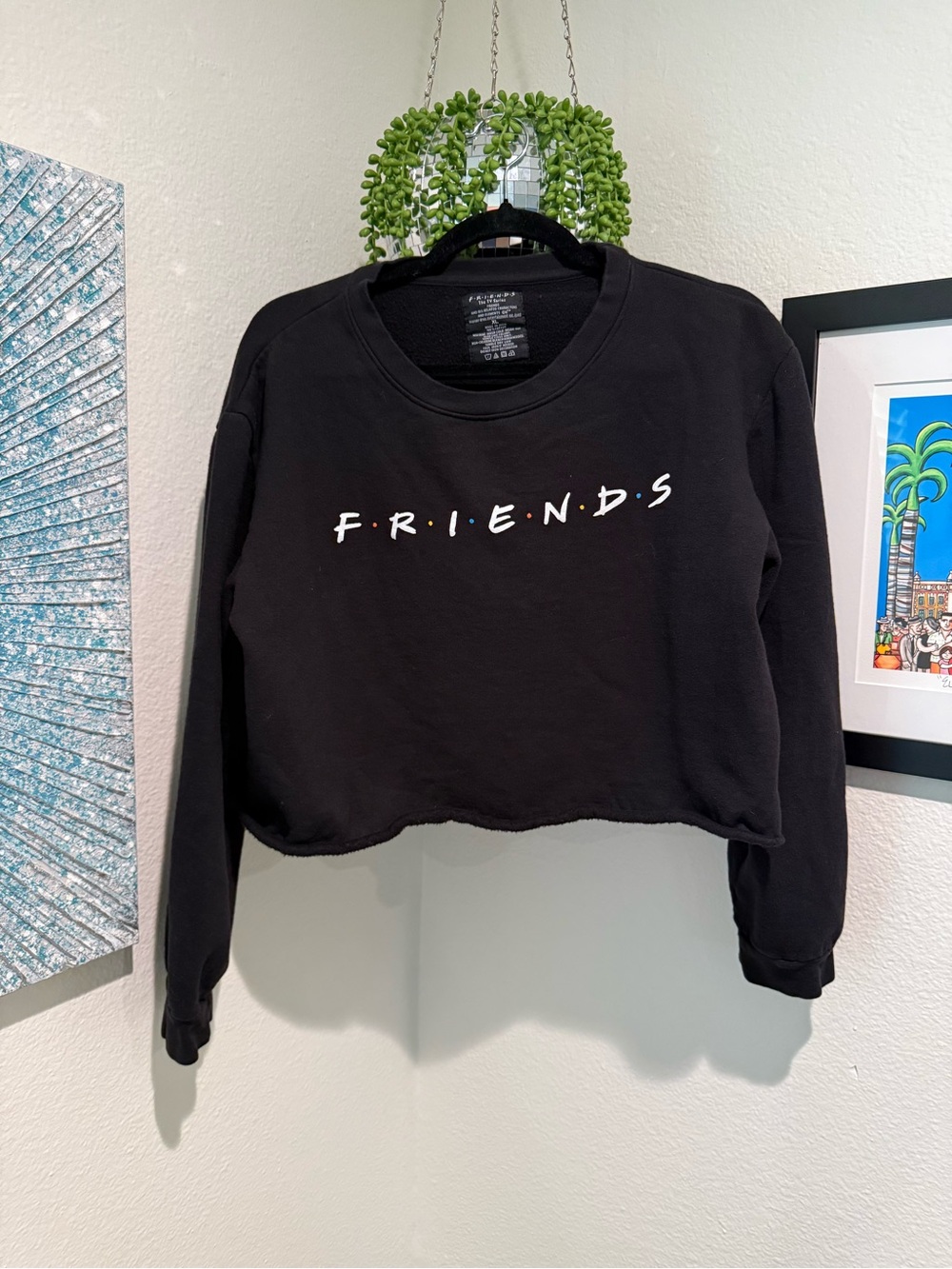 FRIENDS Black Cropped Crewneck Sweatshirt with White Logo